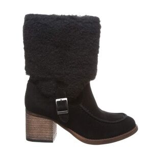 Bearpaw Obsidian Black Suede Block-Heel Boot with NeverWet Size 7.5